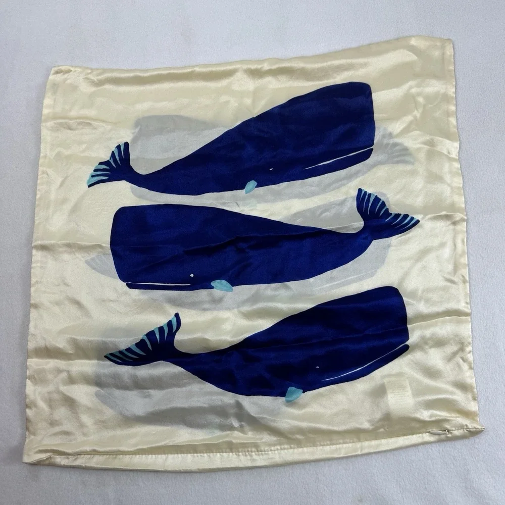 Lot Of 2 West Elm Silk Whale Pillow Cover 20x20 Blue Cream Ocean Coastal Beach